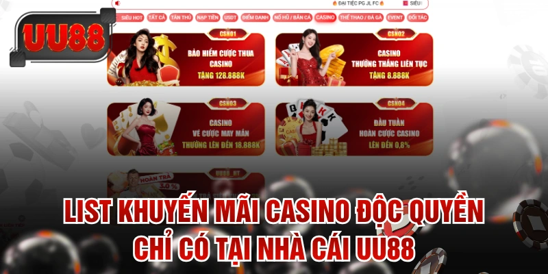 List Khuyến Mãi Casino Độc Quyền Chỉ Có Tại Nhà Cái UU88